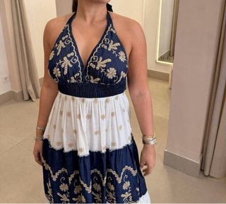 Vestido Ibicenco Boho Azul Marino y Blanco