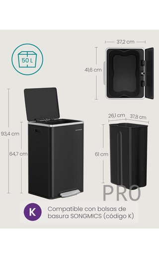 Cubo de Basura 50 L, con 15 Bolsas