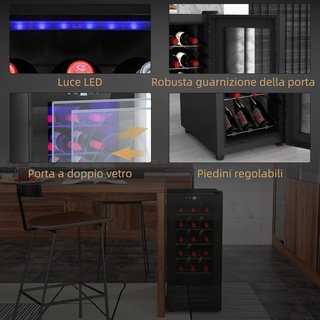 Cantinetta Vino Refrigerata per 18 Bottiglie, Cantina Frigo Vino Anti-UV a Zona Singola con Temperatura Controllata 5-18°, Schermo Touch, Luci LED, Ripiani Regolabili, Porta in Vetro, 34.5X45X78Cm