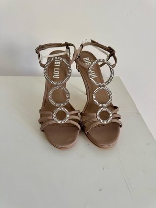Sandali Bibilou tacco alto beige con strass