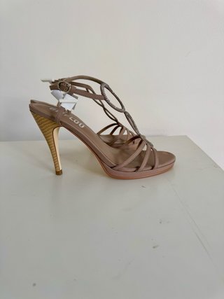 Sandali Bibilou tacco alto beige con strass