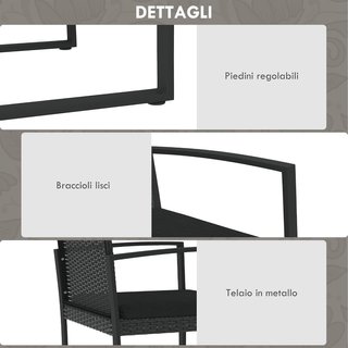 Conjunto De Jardín De 5 Piezas Con 2 Sillas, Sofá Y 2 Mesas, Muebles De Jardín Con Asientos Y Cojines Y Mesa De Cristal, Negro