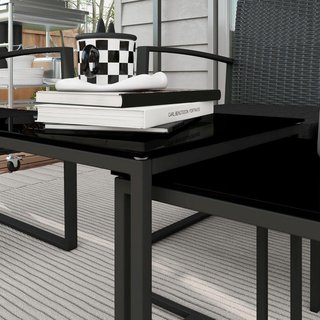 Conjunto De Jardín De 5 Piezas Con 2 Sillas, Sofá Y 2 Mesas, Muebles De Jardín Con Asientos Y Cojines Y Mesa De Cristal, Negro
