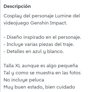 Cosplay dorado y blanco talla xl