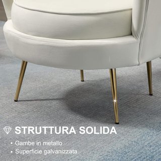 Poltrona Design Vintage in Velluto, Poltroncina Rétro per Camera da Letto, Soggiorno o Ufficio, Crema 79X77X77Cm
