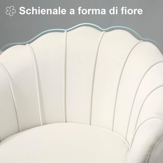 Poltrona Design Vintage in Velluto, Poltroncina Rétro per Camera da Letto, Soggiorno o Ufficio, Crema 79X77X77Cm