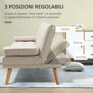 Sofá Cama de 3 Plazas Reclinable con 2 Brazos Desmontables, Sofá de 3 Plazas Acolchado Transformable en Tela y Madera con Portavasos para Sala de Estar y Salón, 181X77X78 Cm, Beige