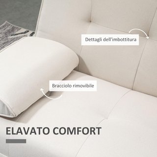 Sofá Cama de 3 Plazas Reclinable con 2 Brazos Desmontables, Sofá de 3 Plazas Acolchado Transformable en Tela y Madera con Portavasos para Sala de Estar y Salón, 181X77X78 Cm, Beige