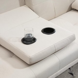 Sofá Cama de 3 Plazas Reclinable con 2 Brazos Desmontables, Sofá de 3 Plazas Acolchado Transformable en Tela y Madera con Portavasos para Sala de Estar y Salón, 181X77X78 Cm, Beige