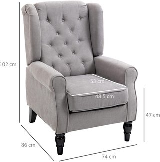 Sillón de Dormitorio Estilo Francés con Amplio Asiento, Silloncito de Dormitorio Acolchado con Brazos y Relleno, con Patas de Madera para Sala de Estar y Oficina, Gris