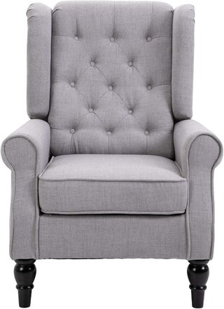 Sillón de Dormitorio Estilo Francés con Amplio Asiento, Silloncito de Dormitorio Acolchado con Brazos y Relleno, con Patas de Madera para Sala de Estar y Oficina, Gris