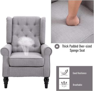 Sillón de Dormitorio Estilo Francés con Amplio Asiento, Silloncito de Dormitorio Acolchado con Brazos y Relleno, con Patas de Madera para Sala de Estar y Oficina, Gris