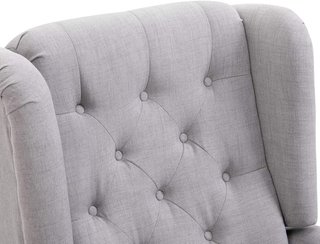 Sillón de Dormitorio Estilo Francés con Amplio Asiento, Silloncito de Dormitorio Acolchado con Brazos y Relleno, con Patas de Madera para Sala de Estar y Oficina, Gris