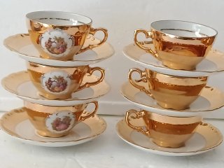 Servizio Tazze Porcellana Vintage Oro