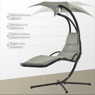 Silla Colgante de Jardín con Techo Orientable a Prueba de UV, Silla de Balanceo Colgante Acolchada para Exterior, Gris 190X115X190 Cm