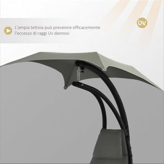 Silla Colgante de Jardín con Techo Orientable a Prueba de UV, Silla de Balanceo Colgante Acolchada para Exterior, Gris 190X115X190 Cm