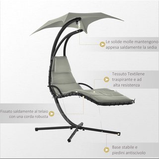 Silla Colgante de Jardín con Techo Orientable a Prueba de UV, Silla de Balanceo Colgante Acolchada para Exterior, Gris 190X115X190 Cm