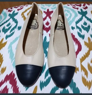 Manoletinas Meleris Piel Beige y Negro Talla 40
