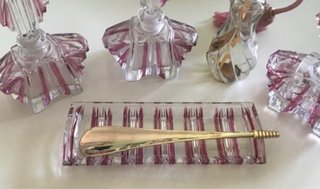 Conjunto tocador vintage cristal rosa