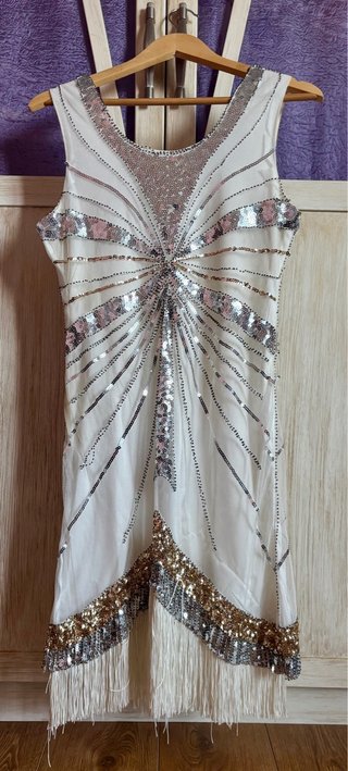 Vestido Flapper Blanco y Plateado