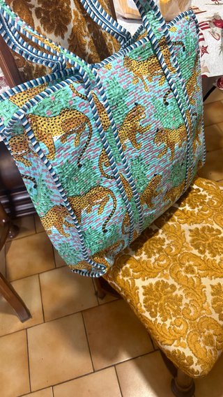Borse tote a righe blu e bianche
