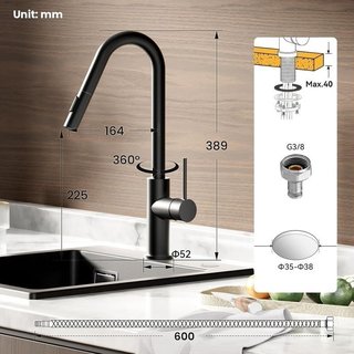 Grifo cocina negro alta presión extraible NUEVO