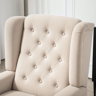 Sillón de Dormitorio Estilo Francés con Amplio Asiento, Silloncito de Dormitorio Acolchado con Brazos y Relleno, con Patas de Madera para Sala de Estar y Oficina, Beige