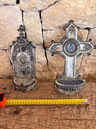 Pareja Benditeras Antiguas Metal y Cristal