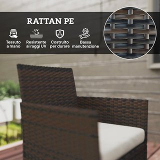 Conjunto De Muebles De Jardín De Rattan 4 Piezas, Salón De Exterior Con Sofá De 2 Plazas, 2 Sillones, Mesa De Café Con Tapa De Cristal Y Cojines Lavables, Estructura De Acero, Beige Y Marrón