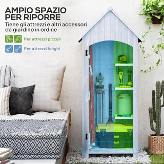 Cobertizo para Herramientas de Jardín de Madera de Abeto con 3 Estantes, Caseta de Herramientas de Jardín con Techo Inclinado Impermeable para Terraza Patio, 77.5X54.2X179.5 Cm, Blanco