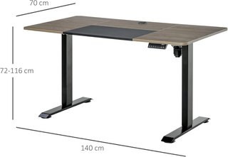 Escritorio Elevable a 4 Alturas con Regulación Eléctrica, Sistema Anticolisión, 140X70X72-116Cm, Metal Negro y Teak