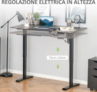 Escritorio Elevable a 4 Alturas con Regulación Eléctrica, Sistema Anticolisión, 140X70X72-116Cm, Metal Negro y Teak