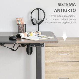 Escritorio Elevable a 4 Alturas con Regulación Eléctrica, Sistema Anticolisión, 140X70X72-116Cm, Metal Negro y Teak