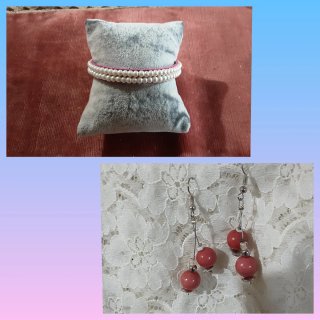 Bracciale perle e orecchini rossi