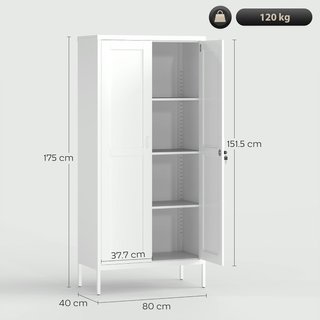 Armario Portadocumentos de 2 Puertas de Acero, Archivador de Oficina con Estantes Regulables y Cerradura, Mueble Multiusos para Almacenamiento, para Oficina Estudio Casa, 80X40X175 Cm, Blanco