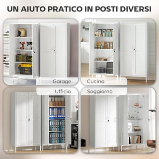 Armario Portadocumentos de 2 Puertas de Acero, Archivador de Oficina con Estantes Regulables y Cerradura, Mueble Multiusos para Almacenamiento, para Oficina Estudio Casa, 80X40X175 Cm, Blanco