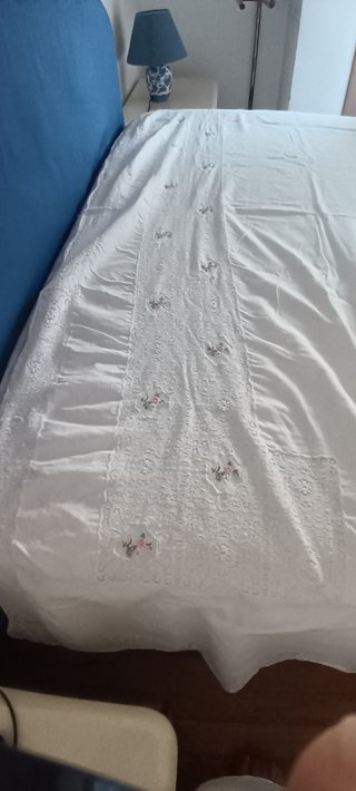Lenzuolo Vintage Ricamato Rosa Bianco