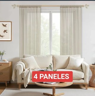 4 piezas Cortinas transpan. Beige 215x140 bolsillo