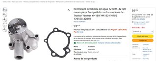 Bomba de Agua para tractores Yanmar / John Deere