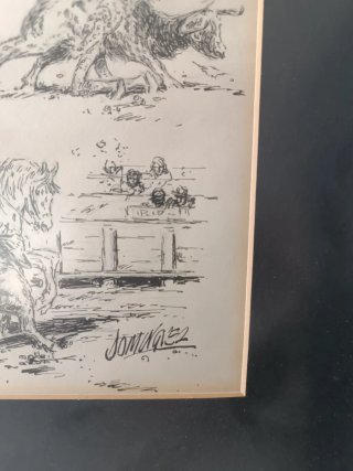 Cuadro antiguo plumilla tema taurino Domínguez