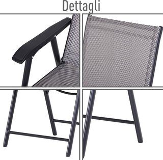 Set de 4 Sillas Plegables de Exterior en Acero y Textilene para Jardín, Terraza o Veranda, Gris, 58 X 64 X 94Cm