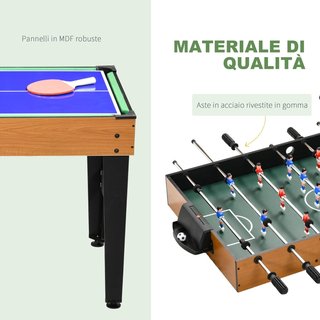 Mesa de Juego Multifuncional 4 en 1 con Billar, Ping Pong, Futbolín y Hockey de Mesa, Mesa Multijuego con Accesorios, en MDF y Acero, 107X61X84.5Cm