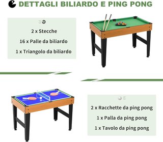 Mesa de Juego Multifuncional 4 en 1 con Billar, Ping Pong, Futbolín y Hockey de Mesa, Mesa Multijuego con Accesorios, en MDF y Acero, 107X61X84.5Cm