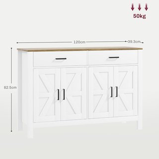Credenza De Cocina Con 2 Cajones Y 2 Armarios, Mueble Buffet Estilo Rústico Con Estantes Regulables para Salón Y Comedor, Blanco