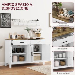 Credenza De Cocina Con 2 Cajones Y 2 Armarios, Mueble Buffet Estilo Rústico Con Estantes Regulables para Salón Y Comedor, Blanco