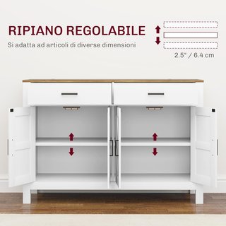Credenza De Cocina Con 2 Cajones Y 2 Armarios, Mueble Buffet Estilo Rústico Con Estantes Regulables para Salón Y Comedor, Blanco
