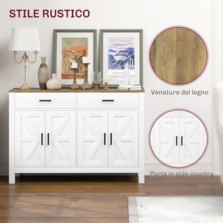 Credenza De Cocina Con 2 Cajones Y 2 Armarios, Mueble Buffet Estilo Rústico Con Estantes Regulables para Salón Y Comedor, Blanco