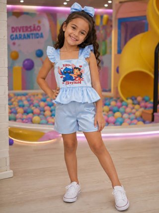 Completo Lilo & Stitch top e shorts