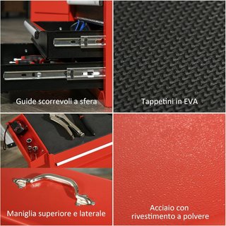 Carro de Herramientas 2 en 1 con Caja de Herramientas Extraíble, Armario con Llave y 4 Cajones Totales de Acero, Rojo