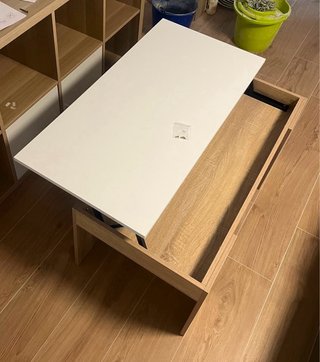 Mesa de centro elevable madera y blanca